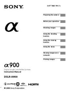 Sony A900 manual. Camera Instructions.